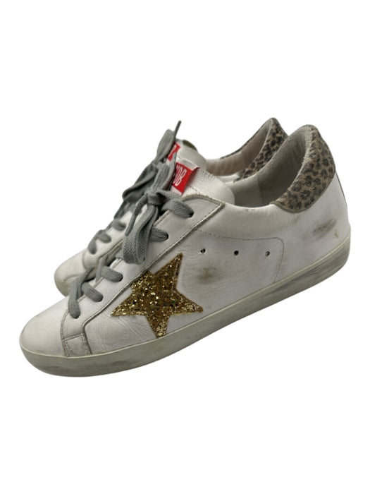 Golden Goose Shoe Size 38 White, Gold, Brown Leather Upper Round Toe Sneakers White, Gold, Brown / 38
