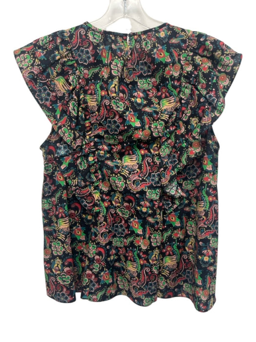 Derek Lam 10 Crosby Size 8 Navy Blue, Green, Multi Cotton Ruffle Sleeveless Top Navy Blue, Green, Multi / 8