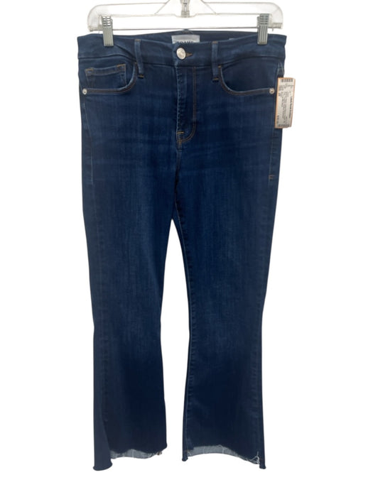 Frame Size 28 Medium Wash Cotton Blend Frayed Mid Rise Cropped Bootcut Jeans Medium Wash / 28