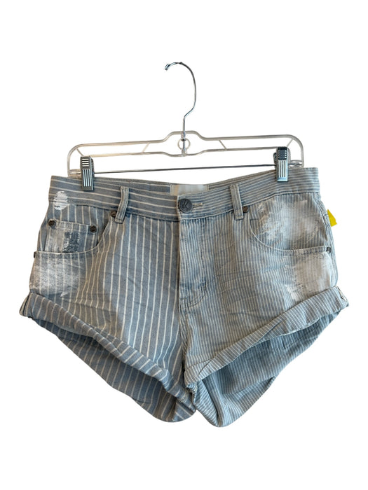 One Teaspoon Size 26 Blue Cotton & Polyester Denim Striped Painted Shorts Blue / 26