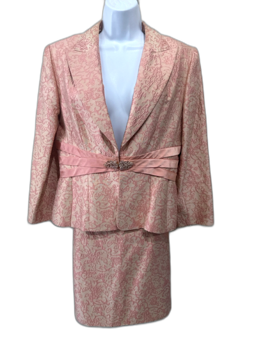 Kay Unger Size 10 Pink Silk Jacquard Hook Closure Above knee Skirt Set Pink / 10
