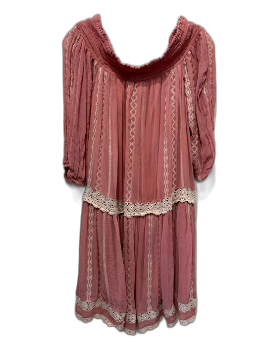 Floreat Size M Pink Rayon Off Shoulder 1/2 Sleeve Lace Detail Above Knee Dress Pink / M