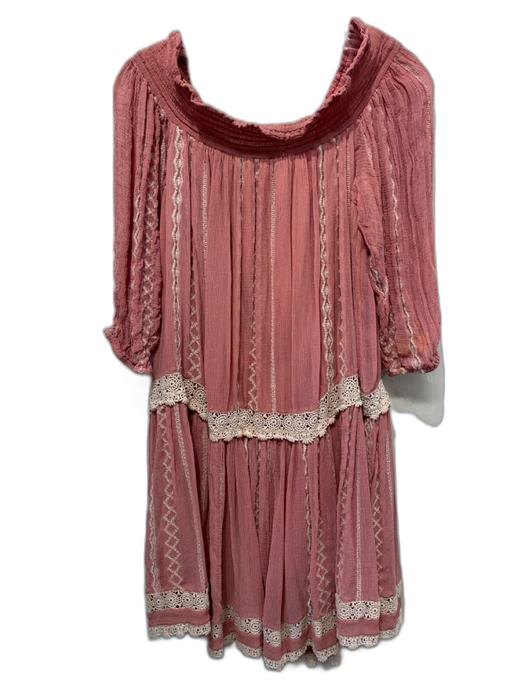 Floreat Size M Pink Rayon Off Shoulder 1/2 Sleeve Lace Detail Above Knee Dress Pink / M