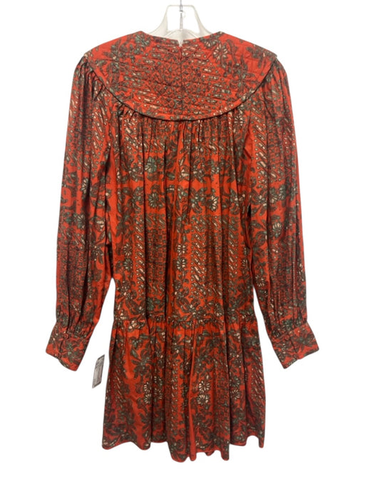 Ulla Johnson Size XS Orange, green & cream No Fabric Tag Quilted Yoke Dress Orange, green & cream / XS