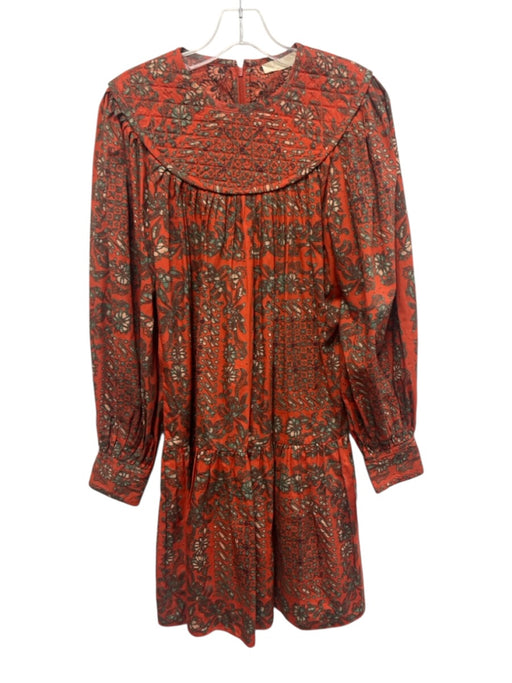 Ulla Johnson Size XS Orange, green & cream No Fabric Tag Quilted Yoke Dress Orange, green & cream / XS