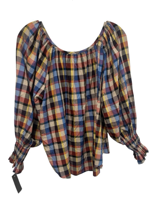 Hunter Bell Size S Burgundy, Blue & Multi Tencel Long Balloon Sleeve Checked Top Burgundy, Blue & Multi / S