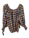 Hunter Bell Size S Burgundy, Blue & Multi Tencel Long Balloon Sleeve Checked Top Burgundy, Blue & Multi / S