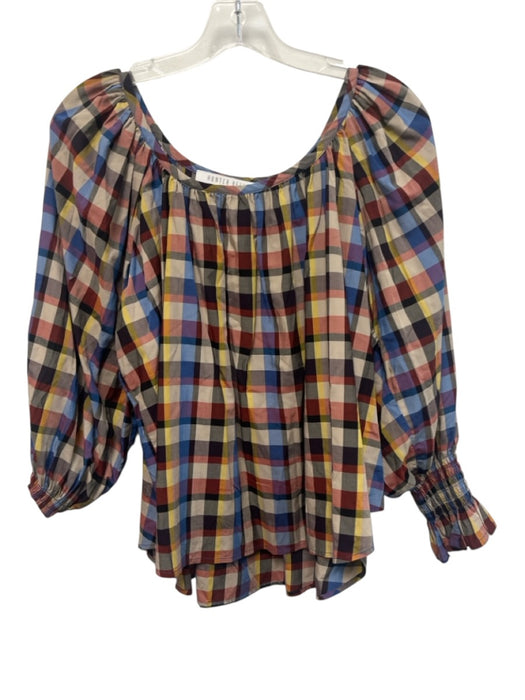 Hunter Bell Size S Burgundy, Blue & Multi Tencel Long Balloon Sleeve Checked Top Burgundy, Blue & Multi / S
