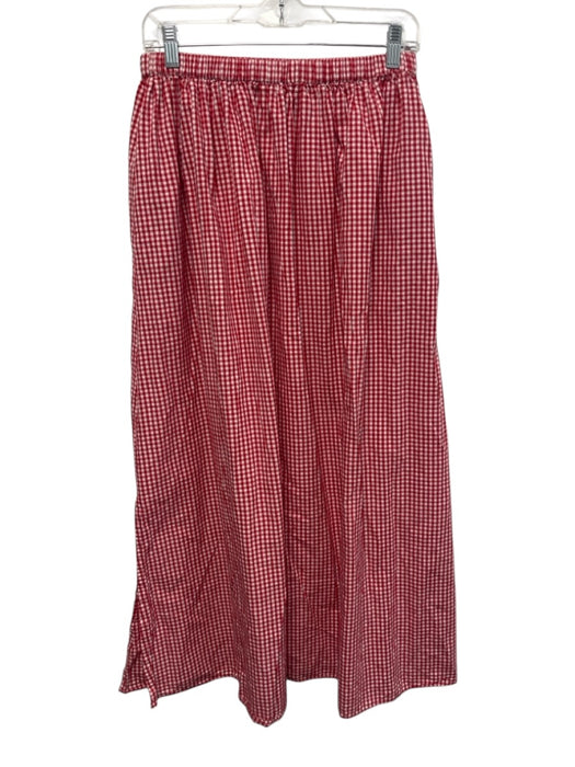 Playa Lucila Size S Red & White Cotton Checked Elastic Waist Side Slits Skirt Red & White / S