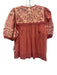 Ulla Johnson Size 2 Washed Red & Cream Cotton Short Balloon Sleeve Top Washed Red & Cream / 2