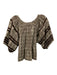 Loeffler Randall Size S Cream Beige & Brown Cotton & Linen Gingham U Neck Top Cream Beige & Brown / S