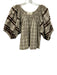 Loeffler Randall Size S Cream Beige & Brown Cotton & Linen Gingham U Neck Top Cream Beige & Brown / S