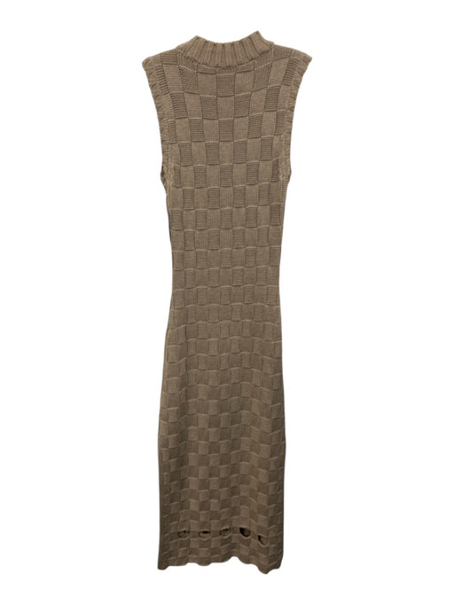 Staud Size S Beige Wool Blend Checkered Weave Knit Sleeveless Side Slits Dress Beige / S