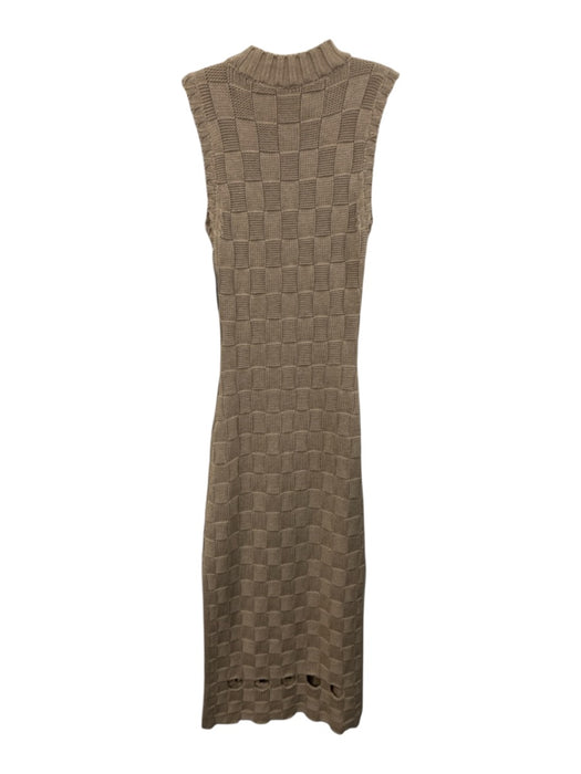 Staud Size S Beige Wool Blend Checkered Weave Knit Sleeveless Side Slits Dress Beige / S