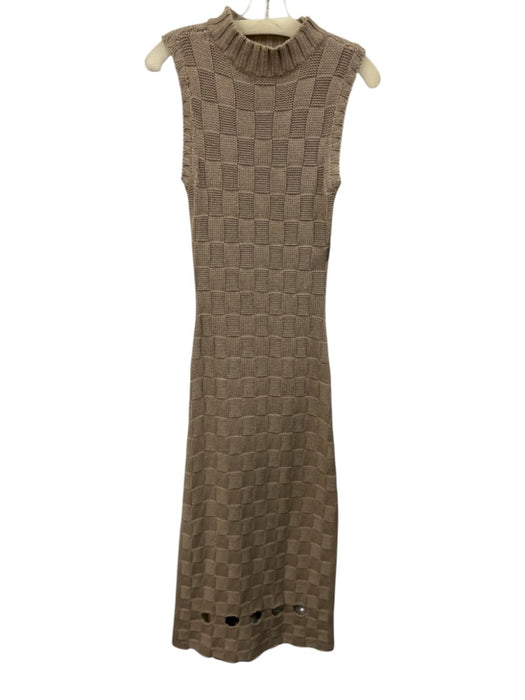 Staud Size S Beige Wool Blend Checkered Weave Knit Sleeveless Side Slits Dress Beige / S