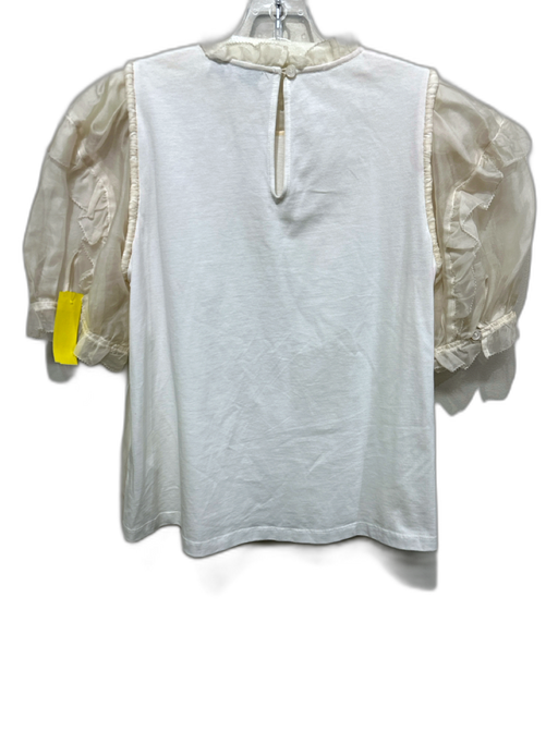 Sea New York Size XS White Silk & Cotton Short Puff Sleeve Ruffle mock neck Top White / XS