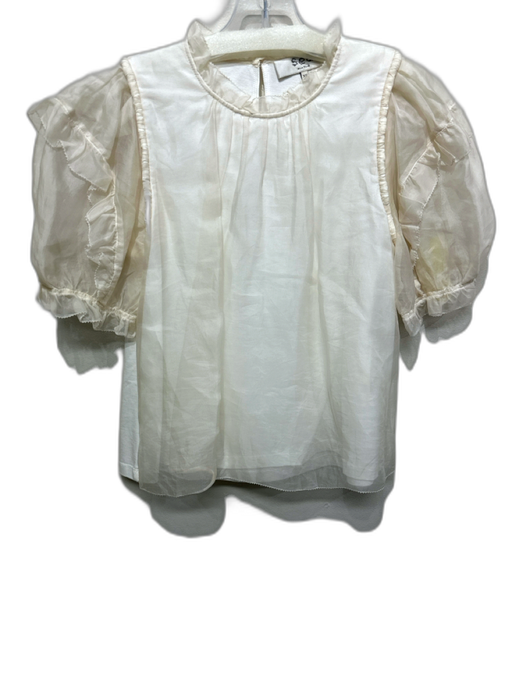 Sea New York Size XS White Silk & Cotton Short Puff Sleeve Ruffle mock neck Top White / XS