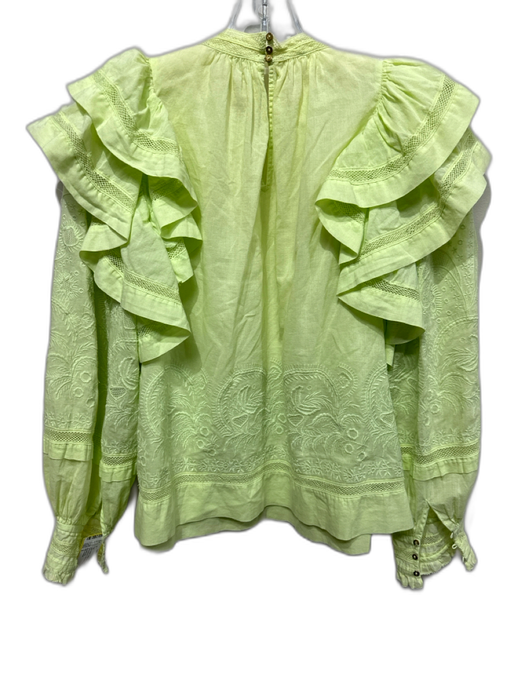 Ulla Johnson Size 2 Light Green Cotton Long puff sleeve Embroidered Top Light Green / 2