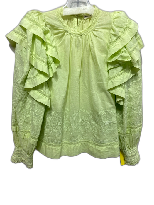 Ulla Johnson Size 2 Light Green Cotton Long puff sleeve Embroidered Top Light Green / 2