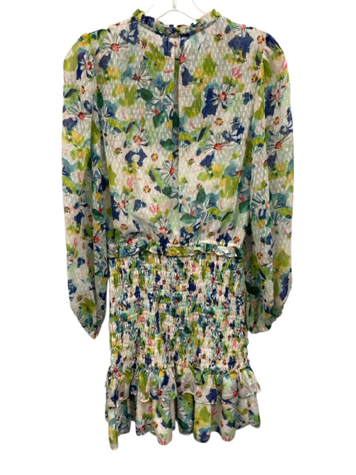 Shoshanna Size 2 Green, Blue, Red Polyester Long Sheer Sleeves Floral Dress Green, Blue, Red / 2