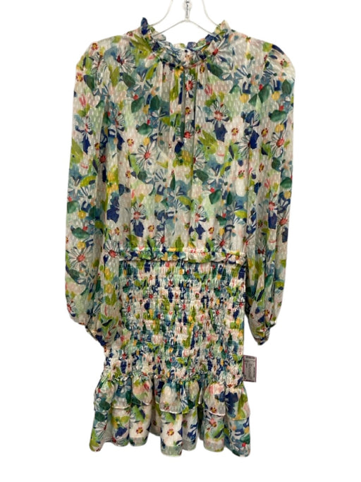 Shoshanna Size 2 Green, Blue, Red Polyester Long Sheer Sleeves Floral Dress Green, Blue, Red / 2