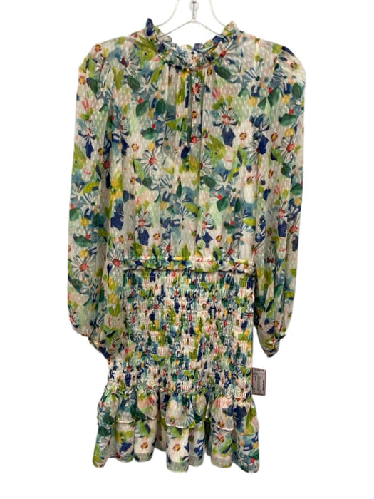 Shoshanna Size 2 Green, Blue, Red Polyester Long Sheer Sleeves Floral Dress Green, Blue, Red / 2