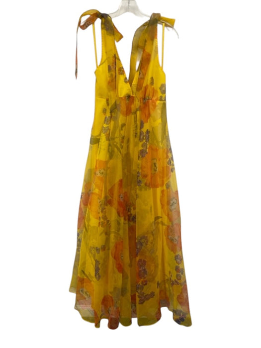 Staud Size 4 Yellow, Orange, Purple Polyester Sleeveless Floral Print Maxi Dress Yellow, Orange, Purple / 4