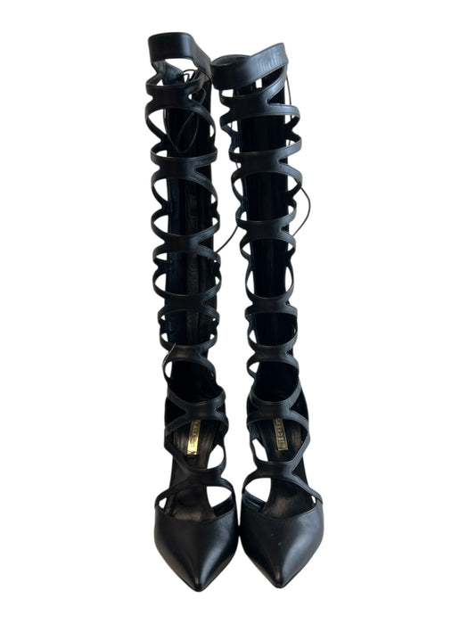 Casadei Shoe Size 7 Black Leather Zipper Back Gladiator Pointed Toe Shoes Black / 7