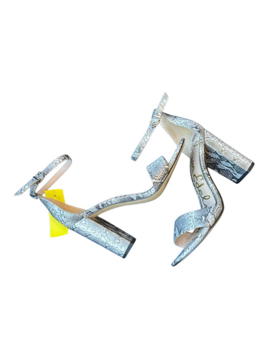Sam Edelman Shoe Size 8 Silver & White Leather Snake Embossed Block Heel Sandals Silver & White / 8