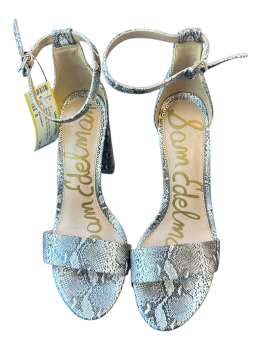 Sam Edelman Shoe Size 8 Silver & White Leather Snake Embossed Block Heel Sandals Silver & White / 8