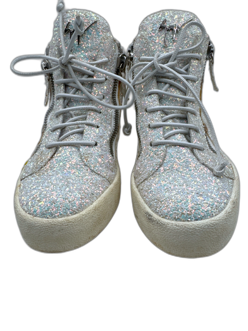 Guiseppe Zanotti Shoe Size 36 White & Iridescent Leather Glitter Sneakers White & Iridescent / 36