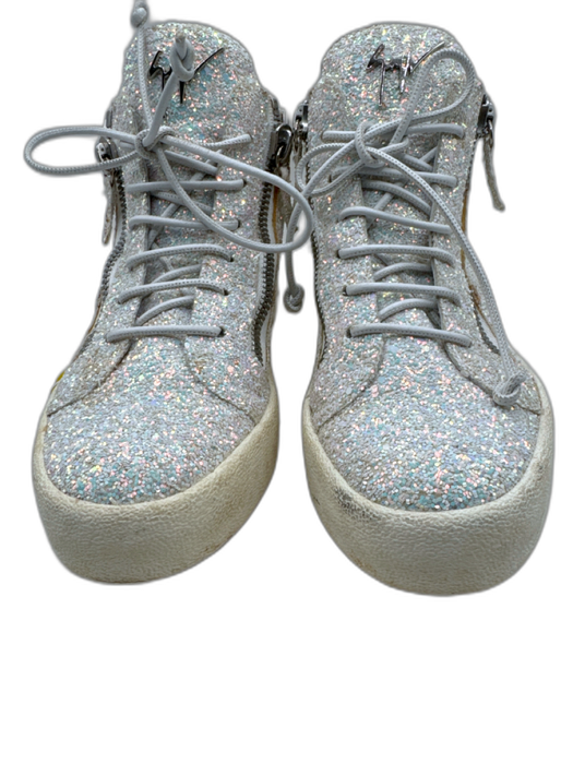 Guiseppe Zanotti Shoe Size 36 White & Iridescent Leather Glitter Sneakers White & Iridescent / 36