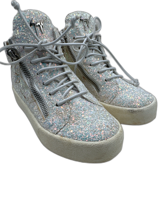 Guiseppe Zanotti Shoe Size 36 White & Iridescent Leather Glitter Sneakers White & Iridescent / 36