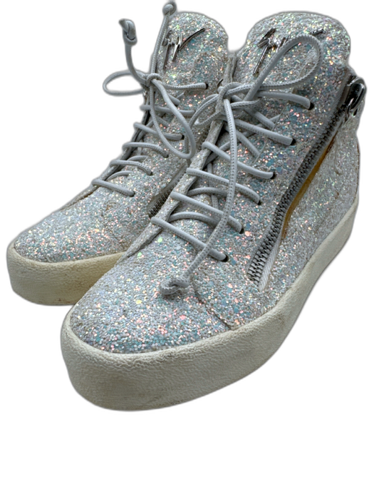 Guiseppe Zanotti Shoe Size 36 White & Iridescent Leather Glitter Sneakers White & Iridescent / 36