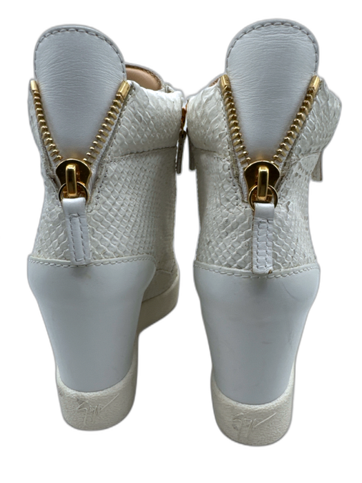 Guiseppe Zanotti Shoe Size 37 White & Gold Leather Snake Gold Zipper Sneakers White & Gold / 37