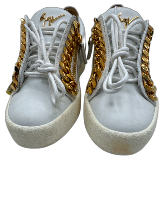 Guiseppe Zanotti Shoe Size 36.5 White & Gold Leather Round Toe Low Top Sneakers White & Gold / 36.5