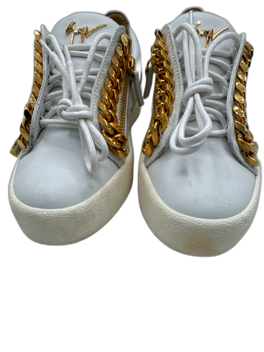 Guiseppe Zanotti Shoe Size 36.5 White & Gold Leather Round Toe Low Top Sneakers White & Gold / 36.5