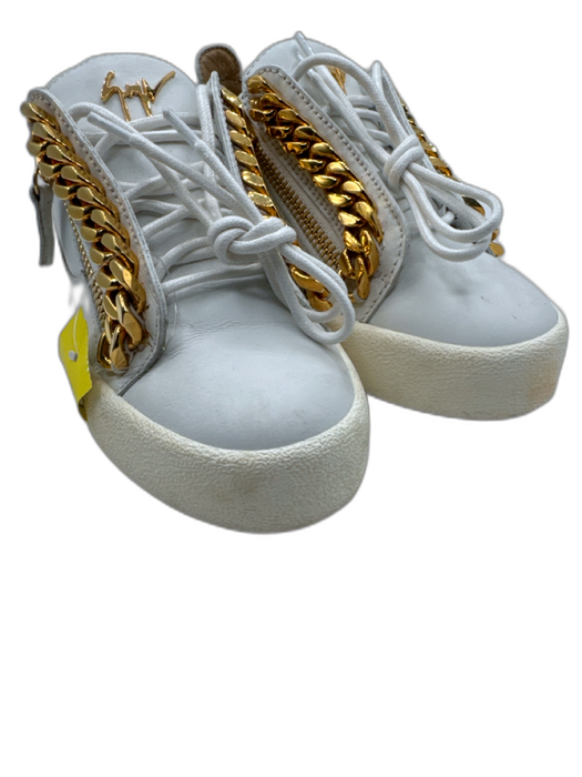Guiseppe Zanotti Shoe Size 36.5 White & Gold Leather Round Toe Low Top Sneakers White & Gold / 36.5