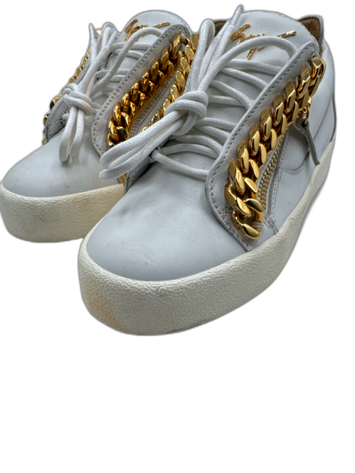 Guiseppe Zanotti Shoe Size 36.5 White & Gold Leather Round Toe Low Top Sneakers White & Gold / 36.5