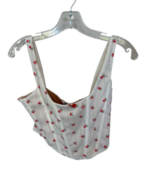 With Jean Size M White & Red Cotton Blend Corset Flowers Top White & Red / M