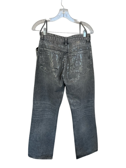 Zara Size 4 Grey Cotton Blend Sequin Detail Straight Cropped Pants Set Grey / 4