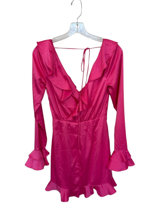 Majorelle Size XS Hot pink Polyester Blend Long Sleeve V Neck Ruffle Dress Hot pink / XS