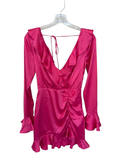 Majorelle Size XS Hot pink Polyester Blend Long Sleeve V Neck Ruffle Dress Hot pink / XS