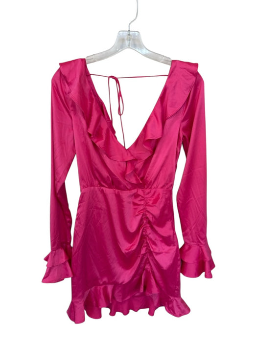 Majorelle Size XS Hot pink Polyester Blend Long Sleeve V Neck Ruffle Dress Hot pink / XS