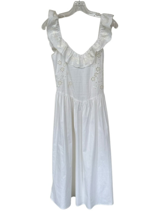 Frankies Bikinis Size XS White Cotton Blend Eyelet Smocked Back Zipper Dress White / XS