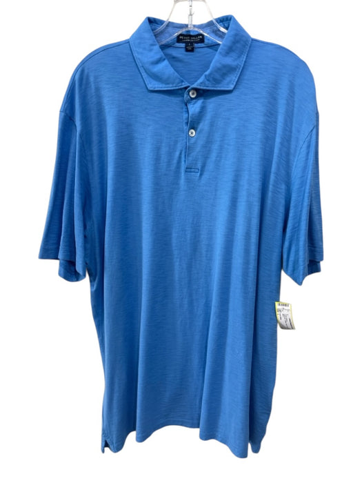 Peter Millar Size L Light blue Cotton Solid Polo Men's Short Sleeve Light blue / L