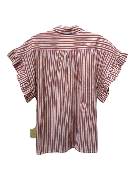 Birds of Paradis Size Medium red, pink, white Cotton Short Ruffle Sleeve Top red, pink, white / Medium