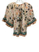 Ulla Johnson Size 10 teal, orange, cream Cotton Blend Short Ruffle Sleeve Top teal, orange, cream / 10