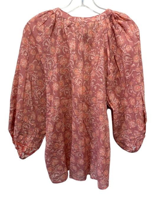 Cleobella Size Medium Pink, Orange, Beige Cotton Long Sleeve Floral Pintuck Top Pink, Orange, Beige / Medium