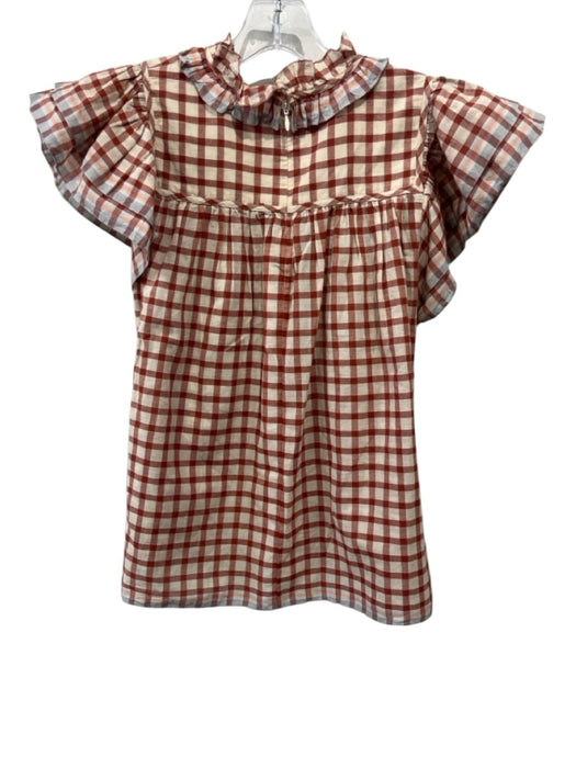 Ulla Johnson Size 8 Red, Cream, Blue Cotton Ruffle Cap Sleeve Buffalo Check Top Red, Cream, Blue / 8